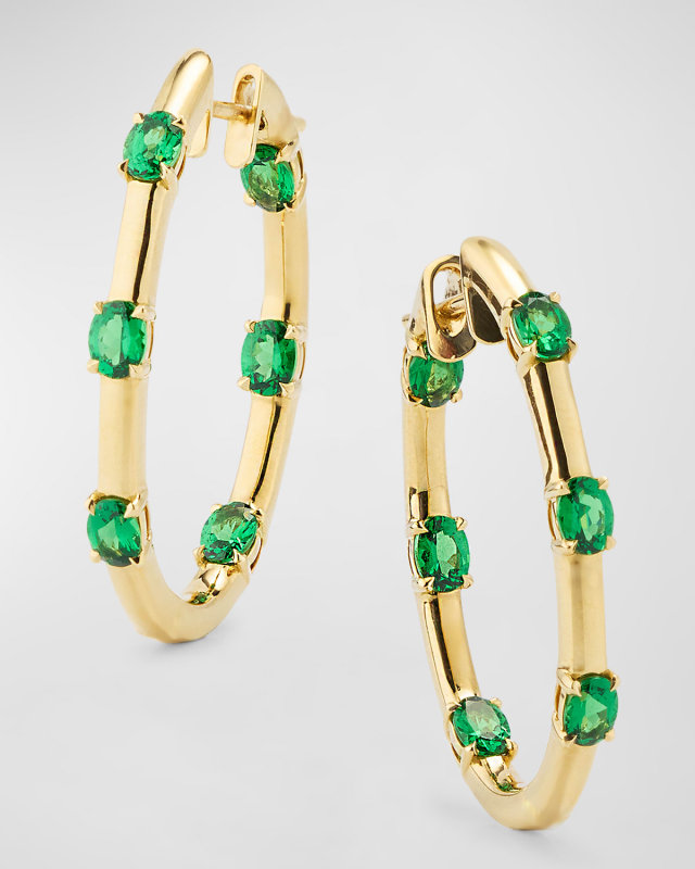 Dolce 18K Yellow Gold Tsavorite Hoop Earrings