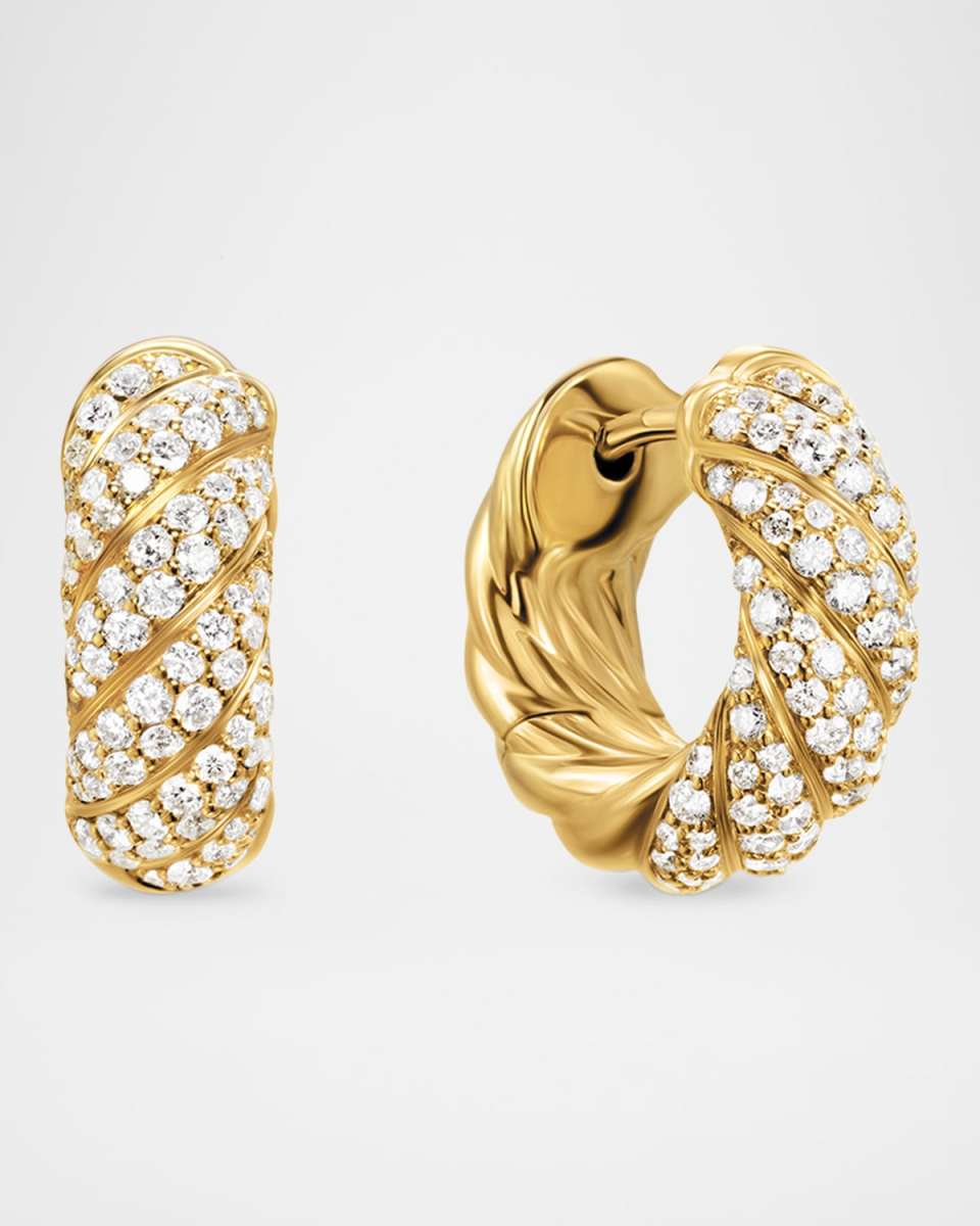 Sculpted Cable Hoop Earrings with Diamonds in 18K Gold, 5.4mm, 0.5"L