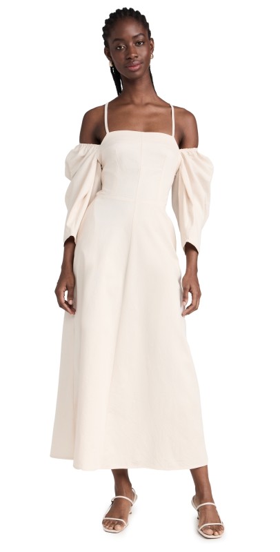 SELFI Off Shoulder Strappy Back Dress White
