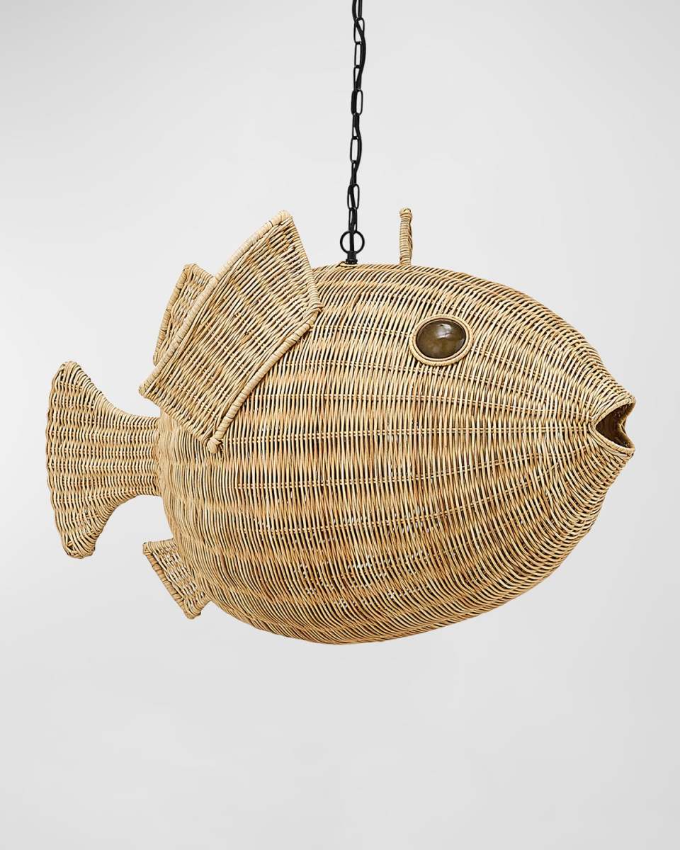 Wicker Blowfish Medium Pendant, 36"