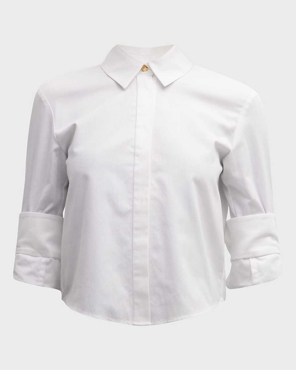 Declan Collared Tulle-Sleeve Shirt