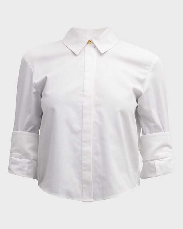 Declan Collared Tulle-Sleeve Shirt