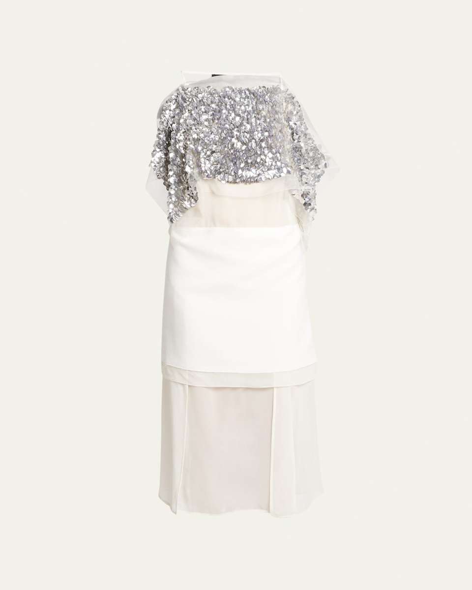 Zaha Sequined Layered Silk Midi Dress