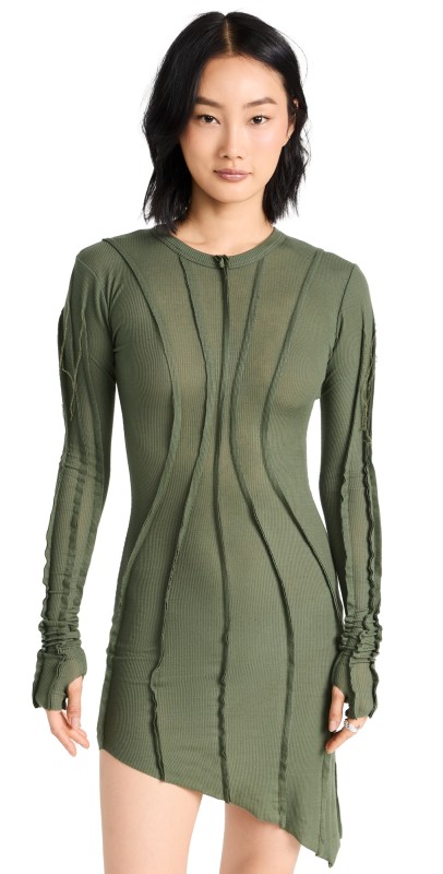 Sami Miro Vintage Asymmetric Long Sleeve Mini Dress Army Green