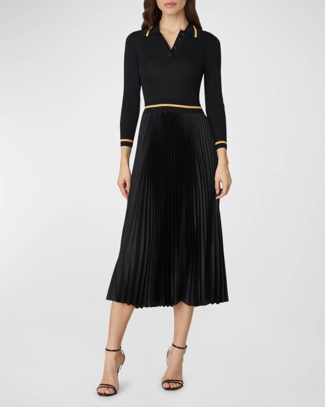 Jodie Pleated Mixed Media Midi Dress