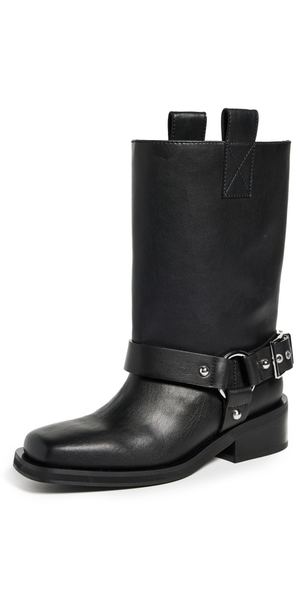 GANNI Biker Tubular Mid Shaft Boots Black
