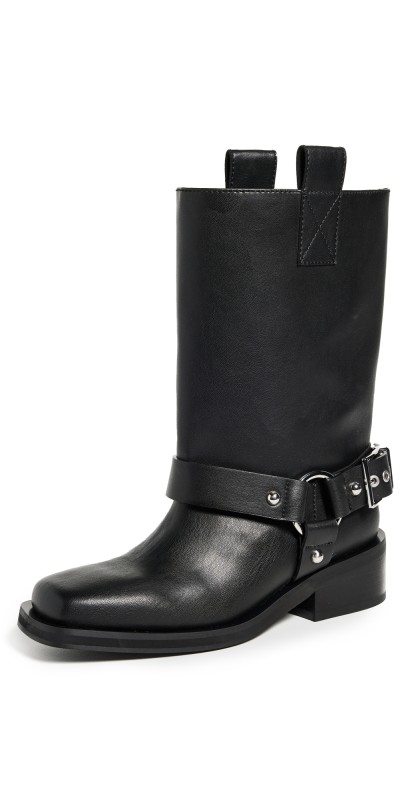 GANNI Biker Tubular Mid Shaft Boots Black