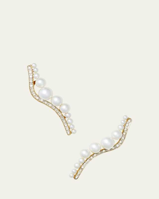 Swan Diamond Multi Pearl Wave Earrings