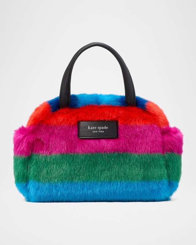 striped puff faux-fur top-handle bag