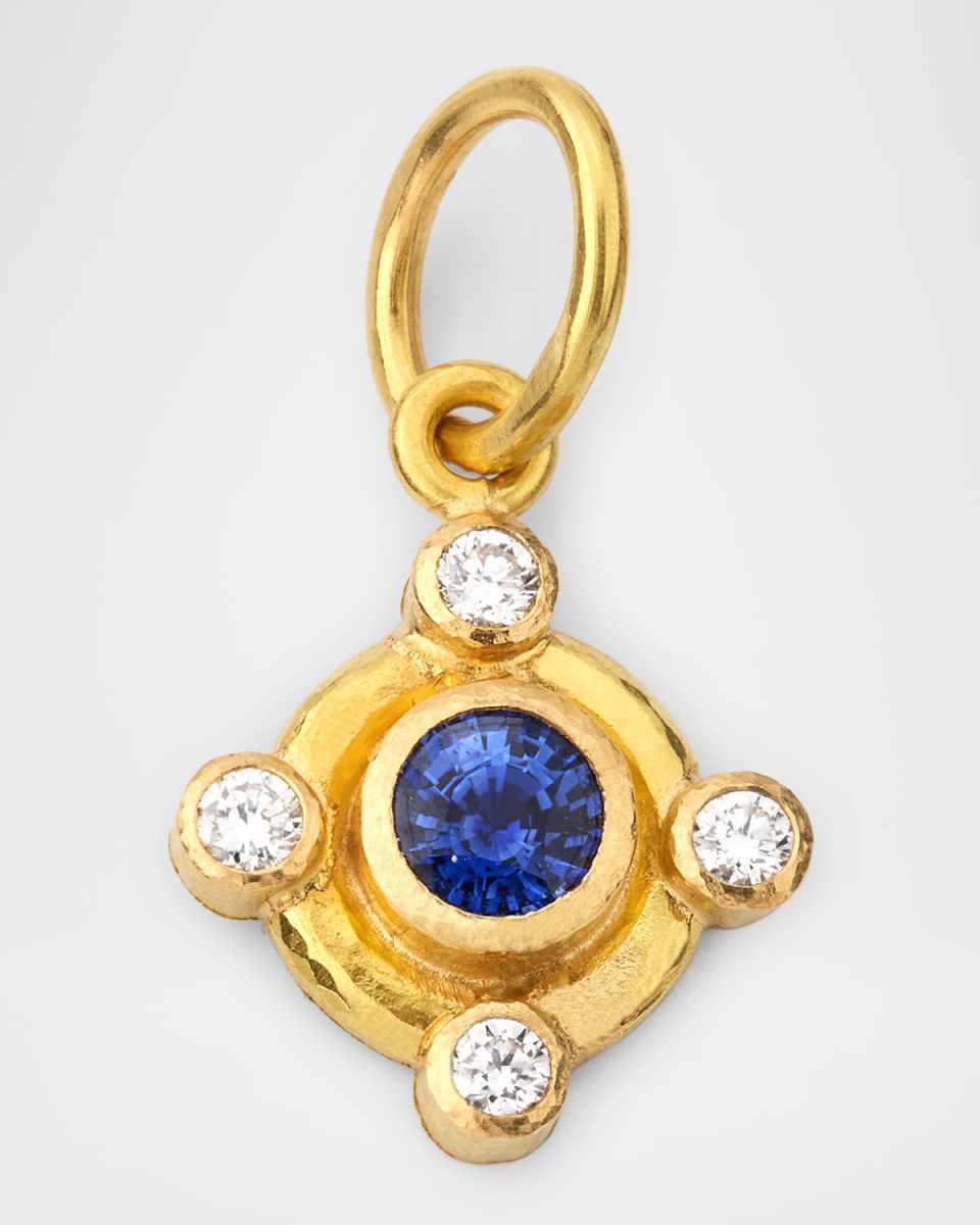 19K Small Round Blue Sapphire and Diamond Pendant