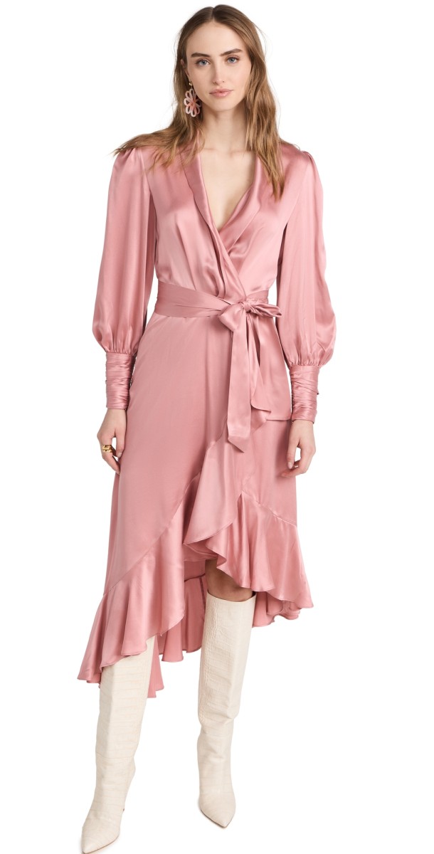 Zimmermann Silk Wrap Midi Dress Lipstick