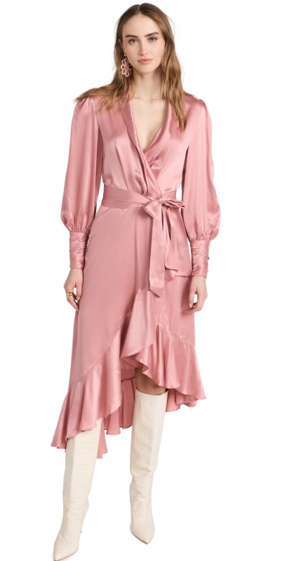 Zimmermann Silk Wrap Midi Dress Lipstick