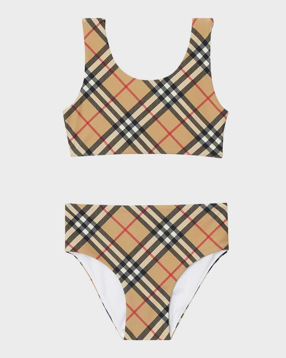 Girl's Noor Check Two-Piece Swimsuit, Size 3-14