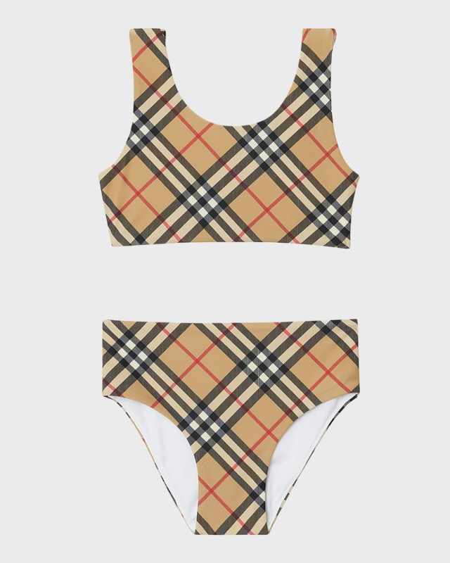 Girl's Noor Check Two-Piece Swimsuit, Size 3-14