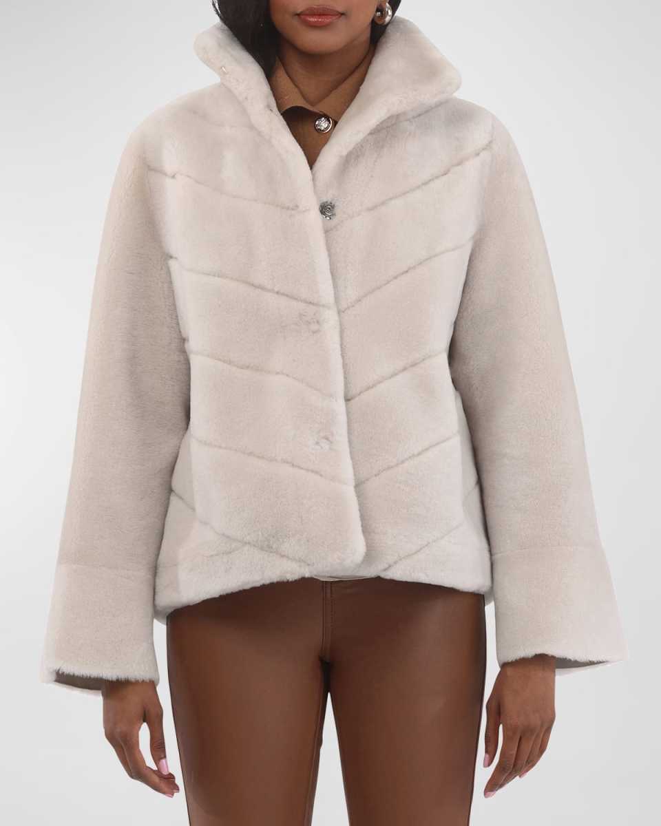 Reversible Chevron Lamb Shearling Jacket With Horizontal Sleev