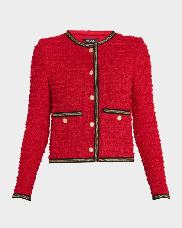 Chain-Trim Eyelash Knit Jacket