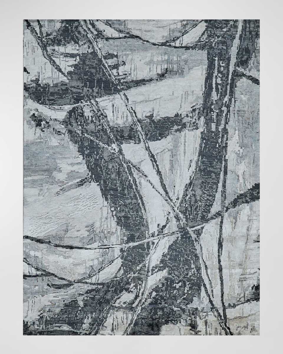 Floor Art Hand-Knotted Dark Gray Rug, 6' x 9'