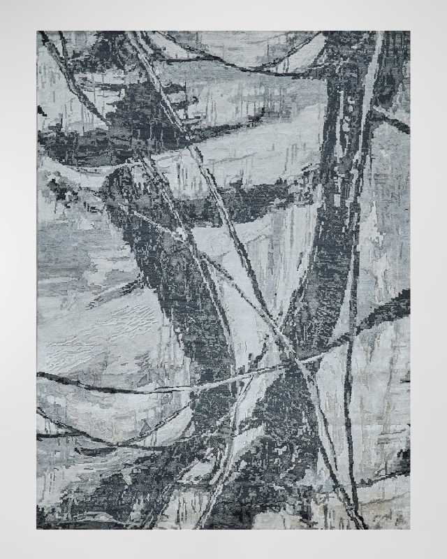 Floor Art Hand-Knotted Dark Gray Rug, 6' x 9'
