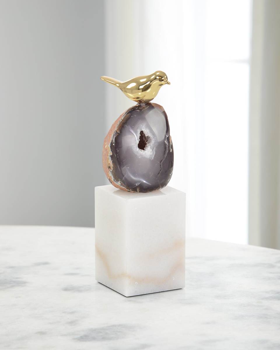 Large Agate Roost Sculpture on Marble Base