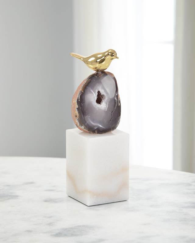 Large Agate Roost Sculpture on Marble Base