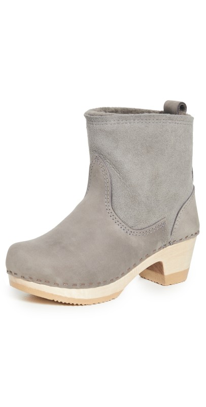 No.6 Pull On Shearling Mid Heel Boots Smoke