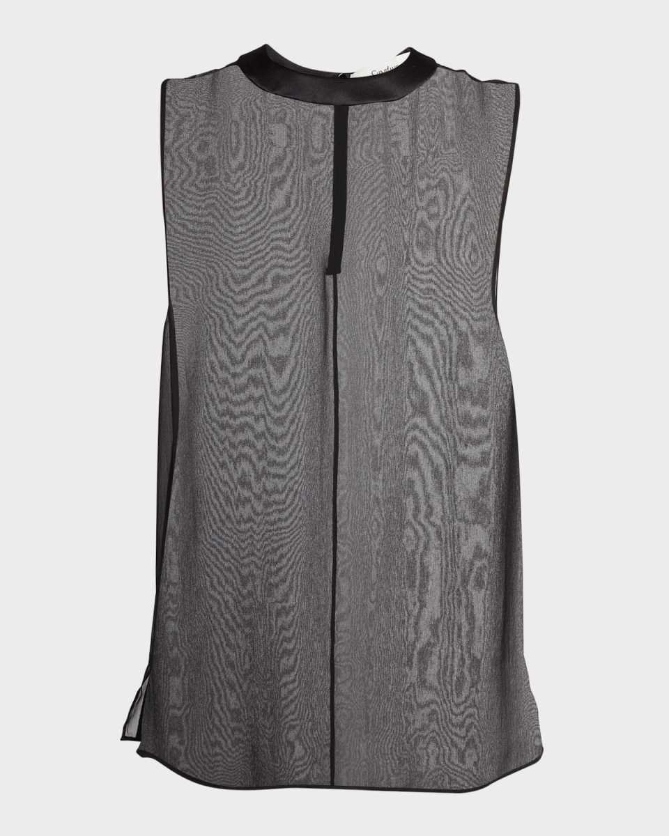Satin-Neck Sleeveless Chiffon Top
