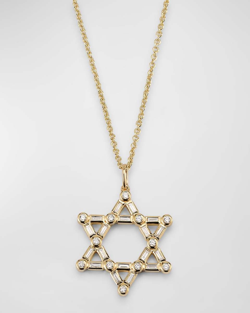 14K Gold and Diamond Star of David Pendant Necklace