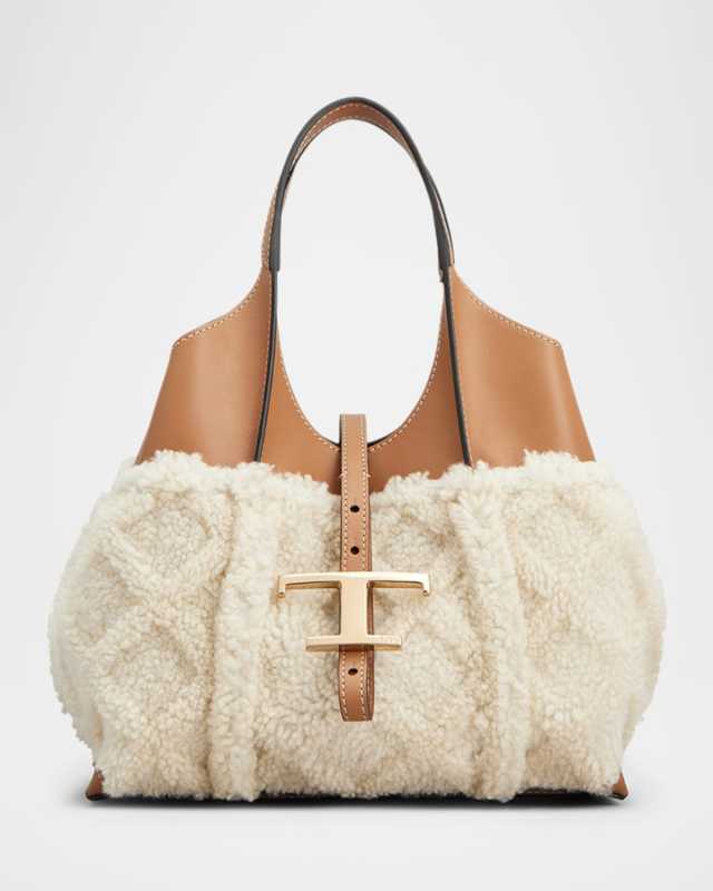 Mini Leather & Faux Fur Shopping Tote Bag