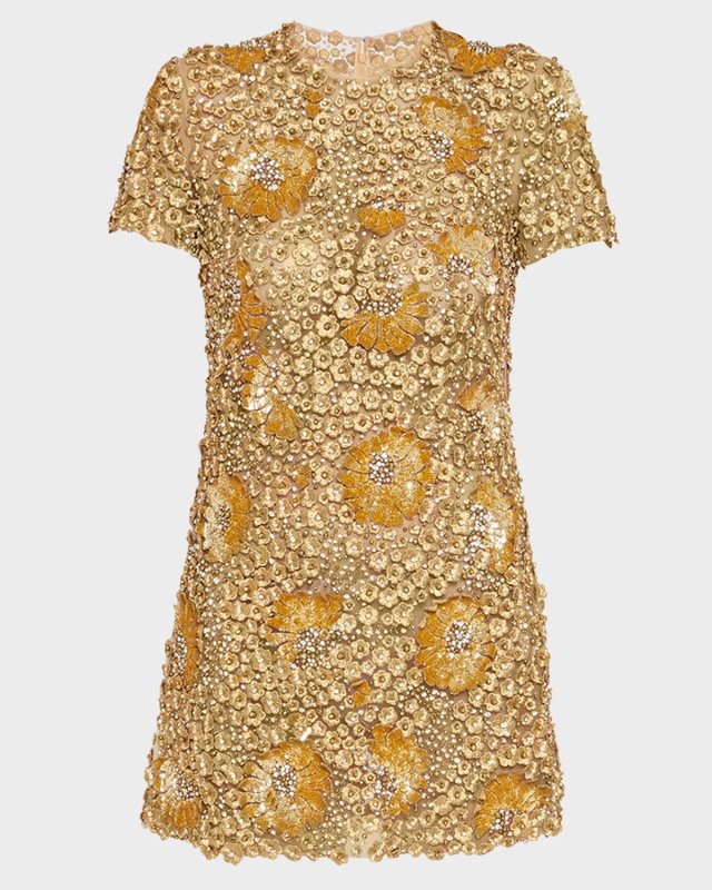Crystal Floral Embroidered Tulle Mini Dress