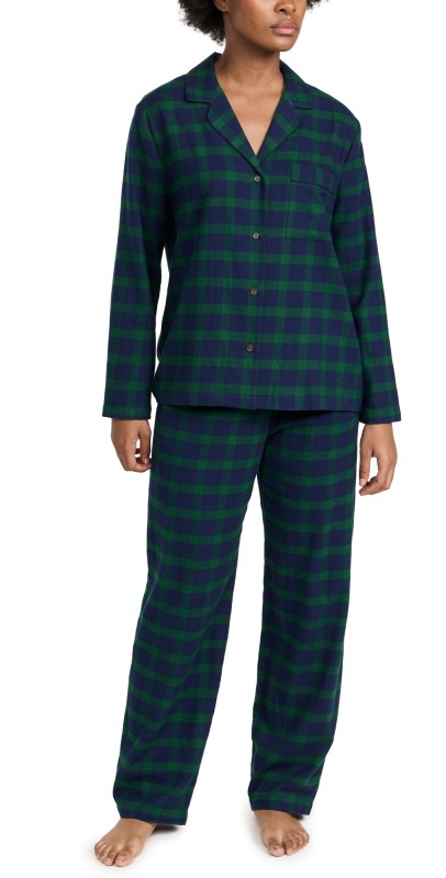 Eberjey Flannel Long Pj Set Windowpane Plaid True Navy