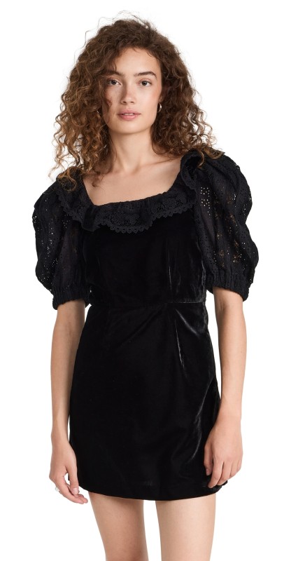 Sea Eliana Embroidery Puff Sleeve Dress Black