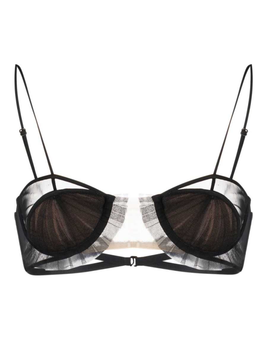 panelled semi-sheer bra
