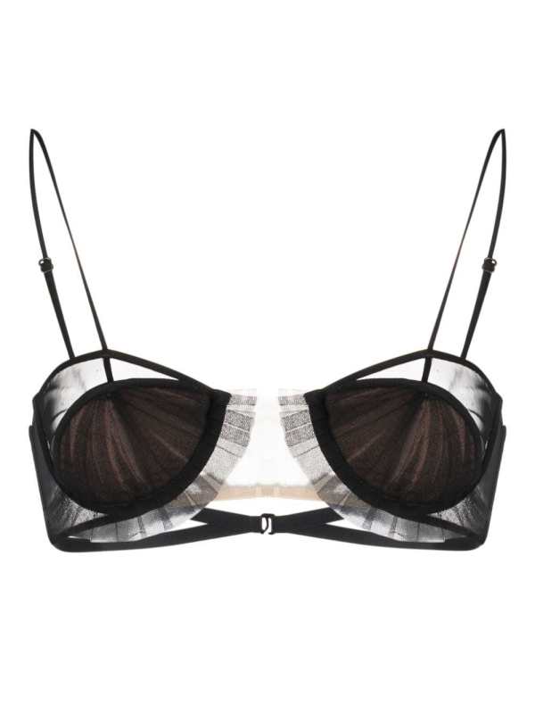 panelled semi-sheer bra