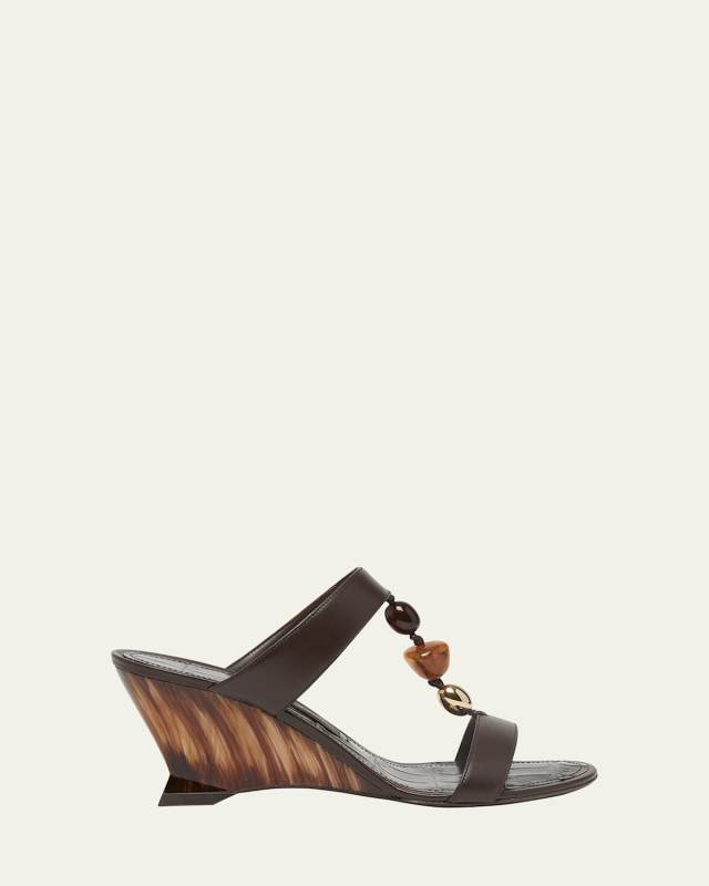 Seleny Leather Beaded Wedge Sandals