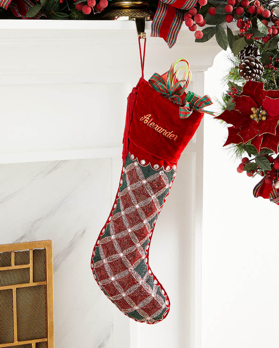 Beaded Grid Ashwani Velvet Christmas Stocking
