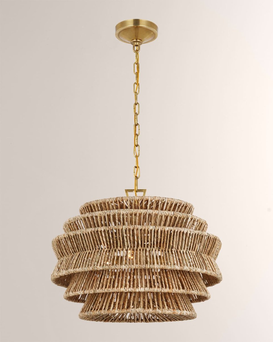 Antigua Small Drum Chandelier in Antique Brass & Natural Abaca by Chapman & Myers