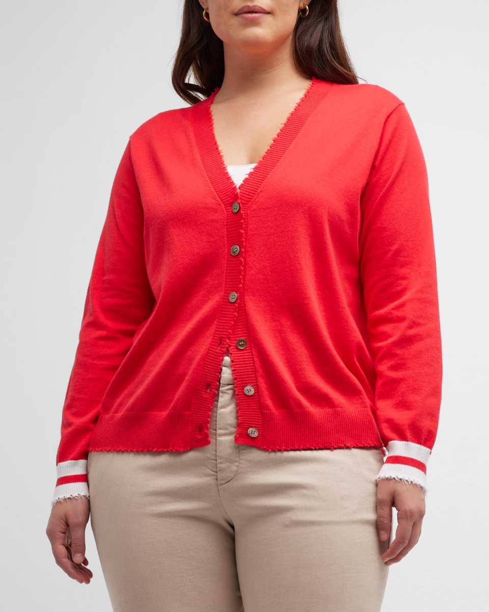 Plus Size Frayed-Edge Cotton-Cashmere Cardigan
