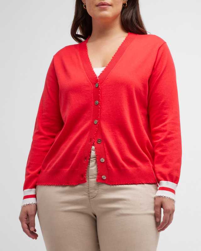 Plus Size Frayed-Edge Cotton-Cashmere Cardigan