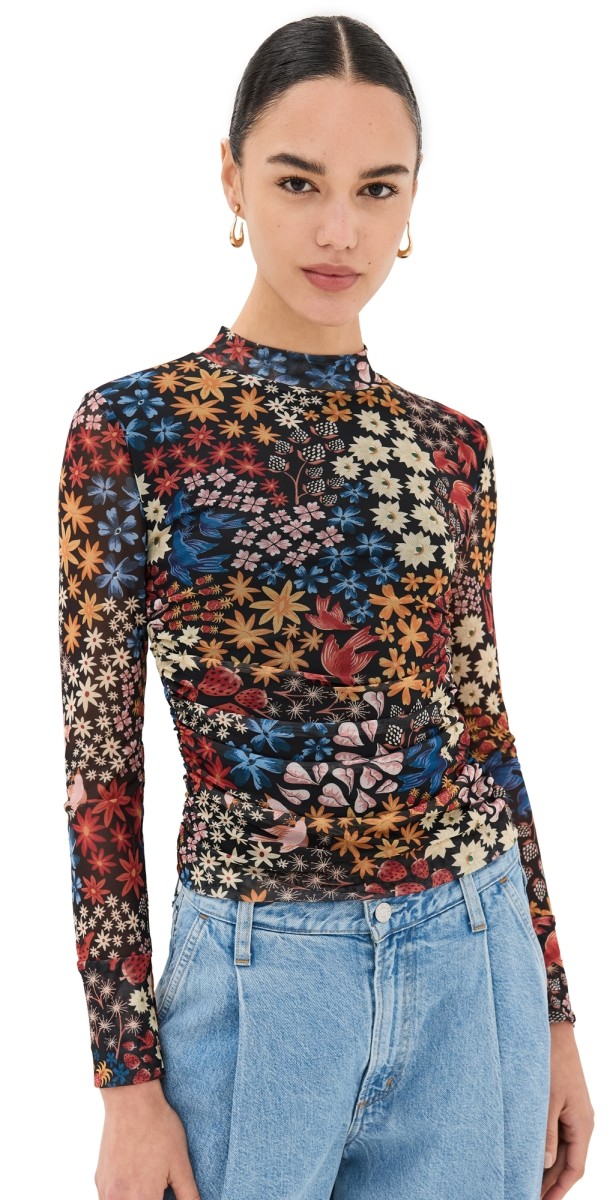 FARM Rio Juju's Garden Black Tulle Blouse Jujus Garden Black