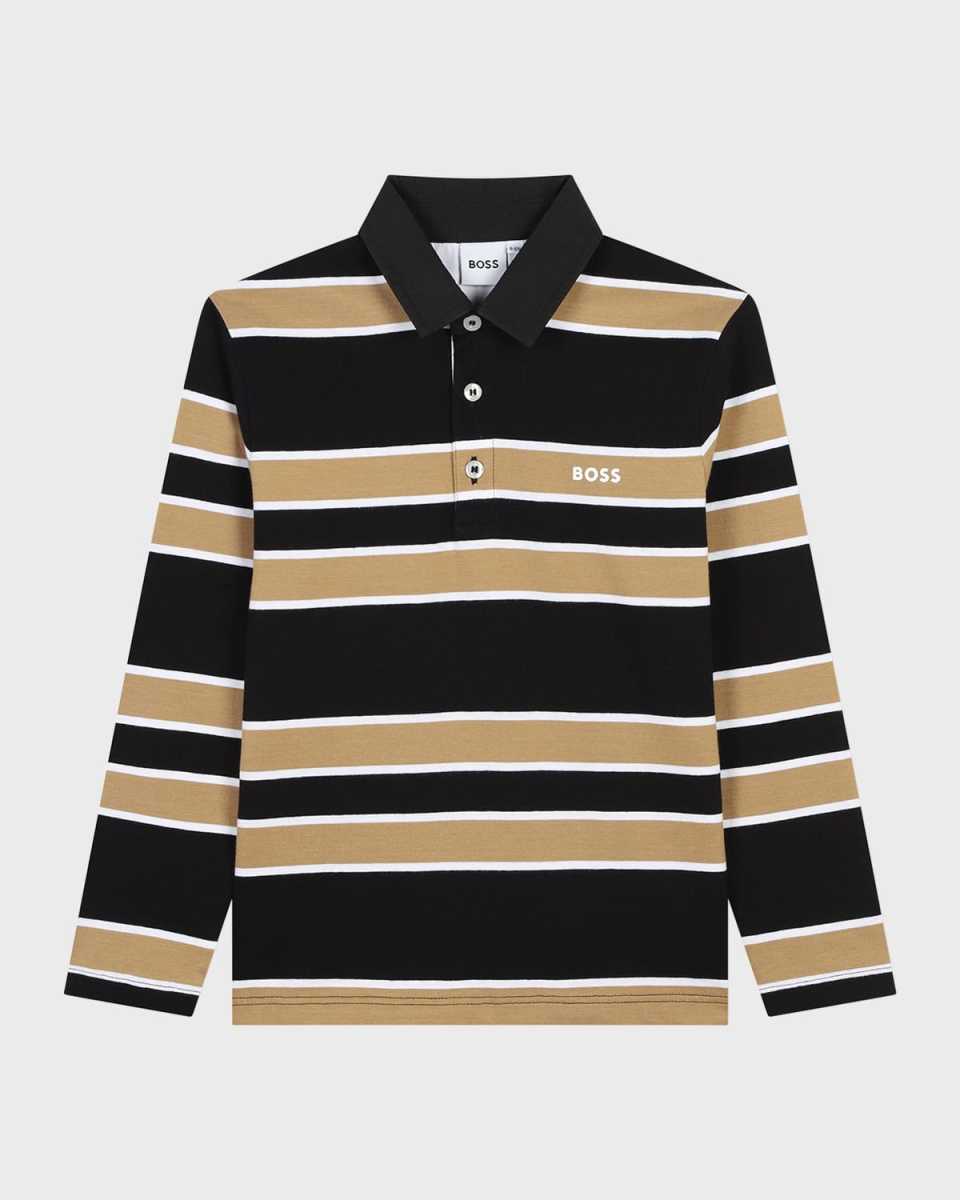Boy's Striped Logo-Print Polo Shirt, Size 4-5