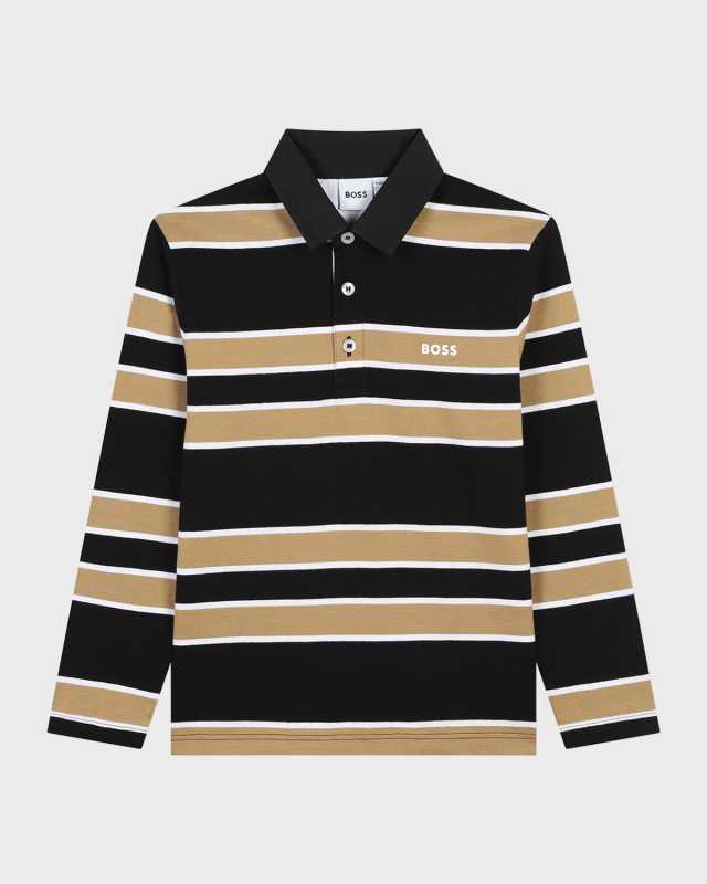 Boy's Striped Logo-Print Polo Shirt, Size 4-5