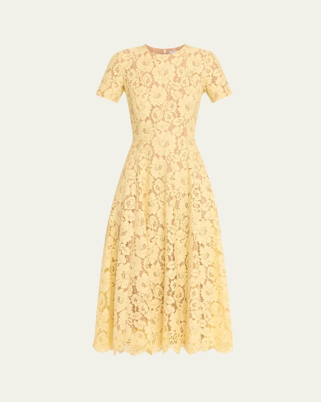 Flared Floral Lace Midi Dress
