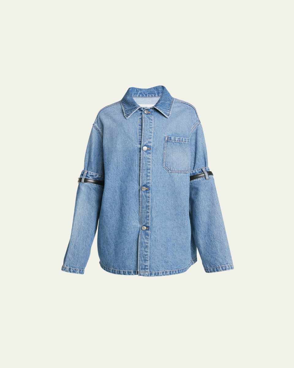 Oversize Denim Jacket with Open Elbow Detail