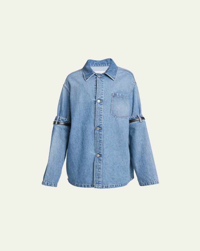 Oversize Denim Jacket with Open Elbow Detail