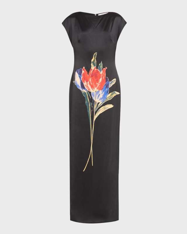 Tulip Print Silk Shift Gown