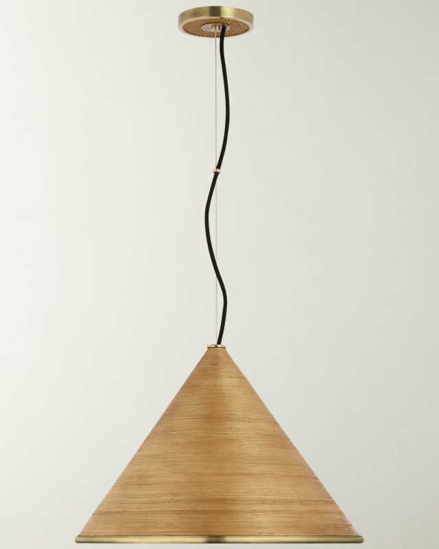 Reine Large Pendant In Hand-Rubbed Antique Brass With Dark Rattan By Suzanne Kasler