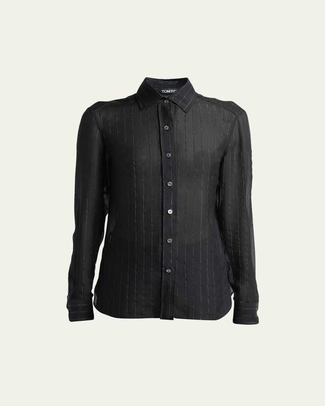 Metallic Pinstripe Sheer Button Up Blouse