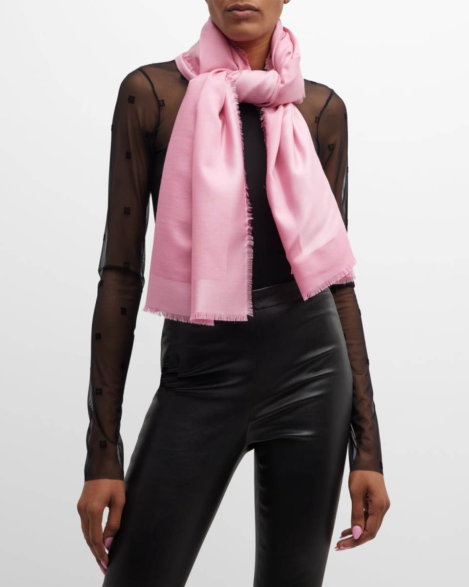 Pink Jacquard Logo Silk-Wool Shawl