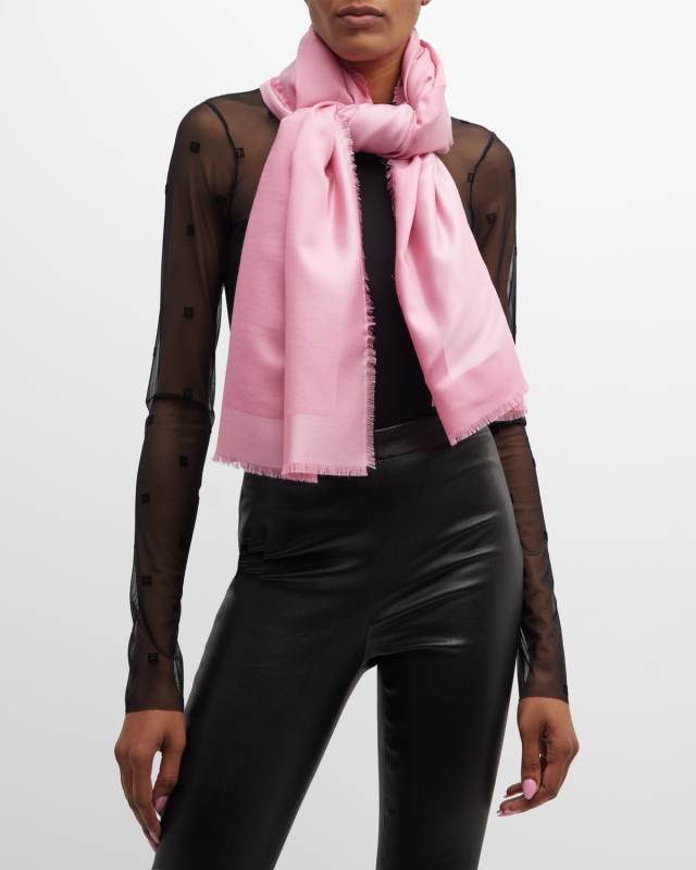 Pink Jacquard Logo Silk-Wool Shawl