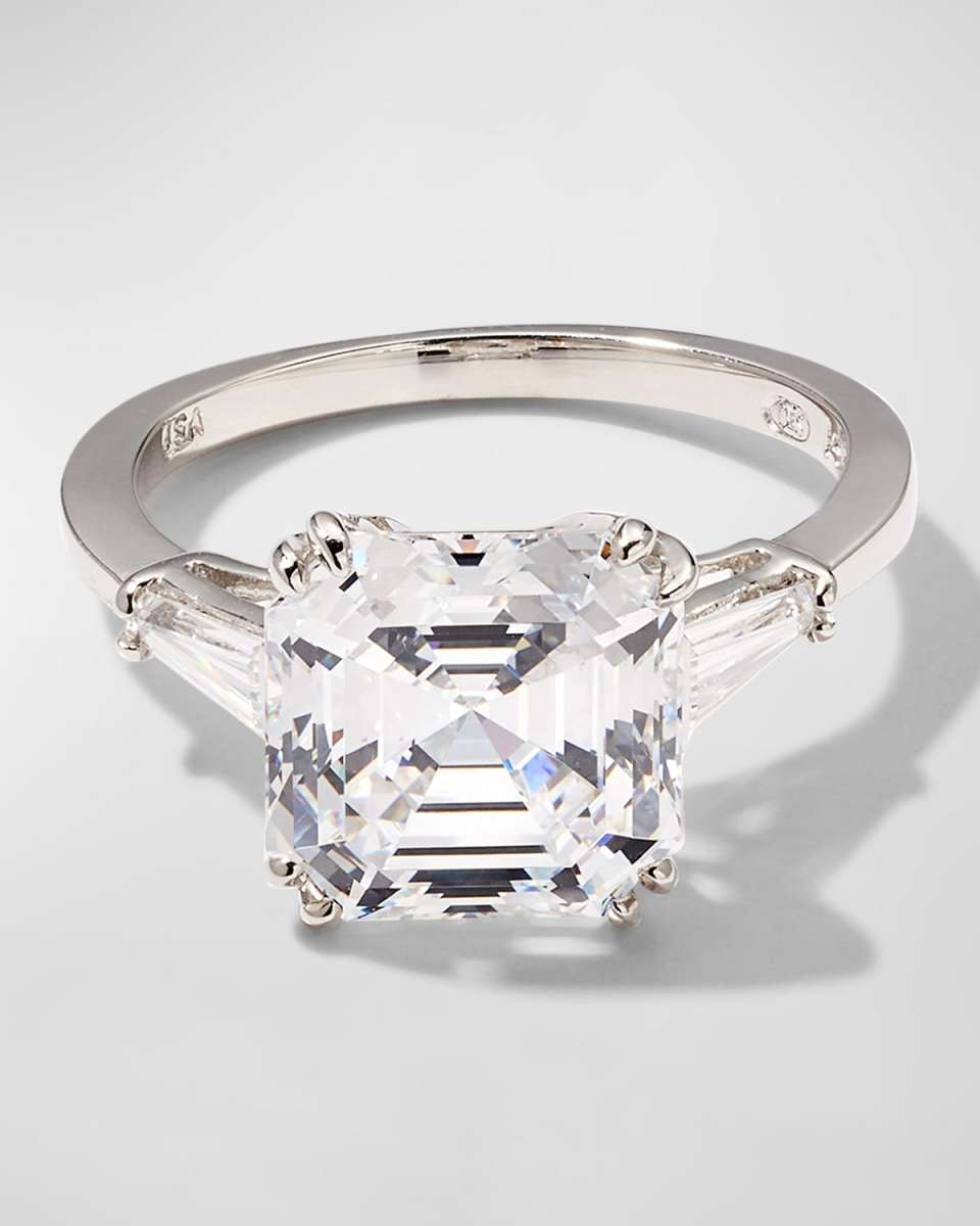 4.5 TCW 14k White Gold Asscher Cubic Zirconia Ring